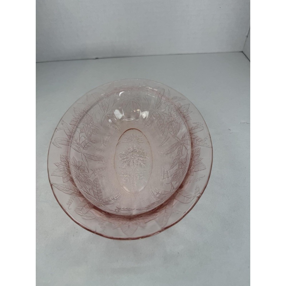 Jeannette Floral Poinsettia Pink 9" Oval Vegetable Serving Bowl Depression Glass